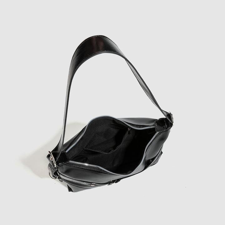 Black Buckle Strap Shoulder Bag - Street