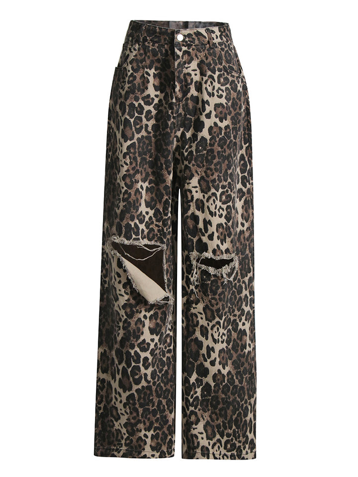 Distressed Leopard Wide-Leg Jeans – STREET