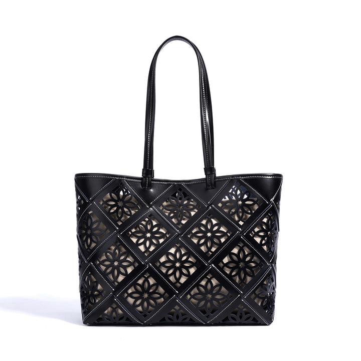 cutout leather tote bag with floral lattice – ORLY