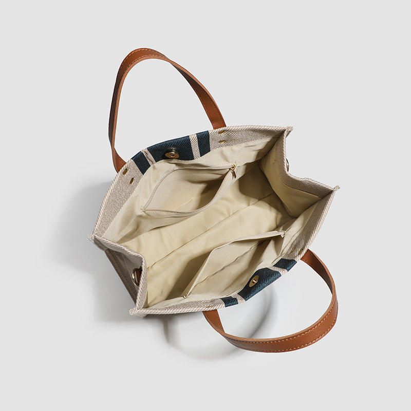 Striped Canvas Tote Bag - Casual