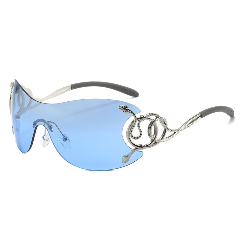 futuristic rimless sunglasses with snake metalwork - NOVAQ