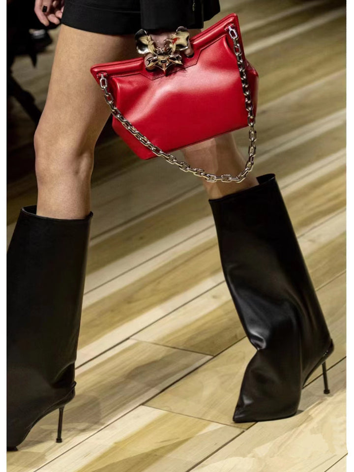 pointed-toe sculpted leather boots – VANTA