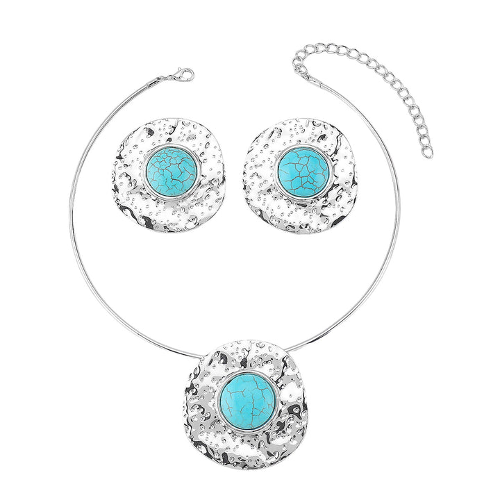 silver-tone necklace and earrings set with turquoise stone accents - NAYLAZI