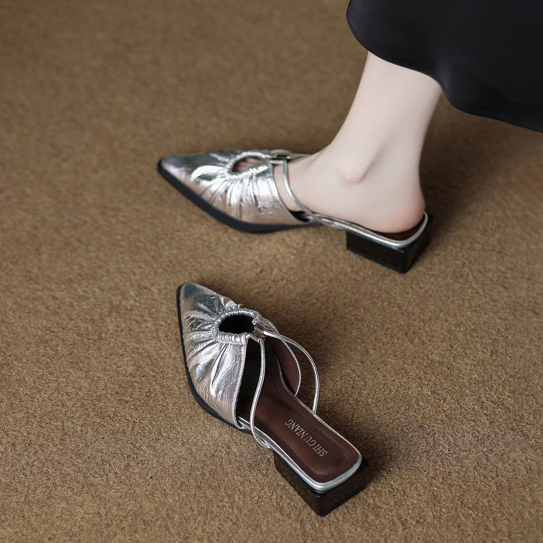 pointed-toe mules with ruched detail and double straps – AURORANDA