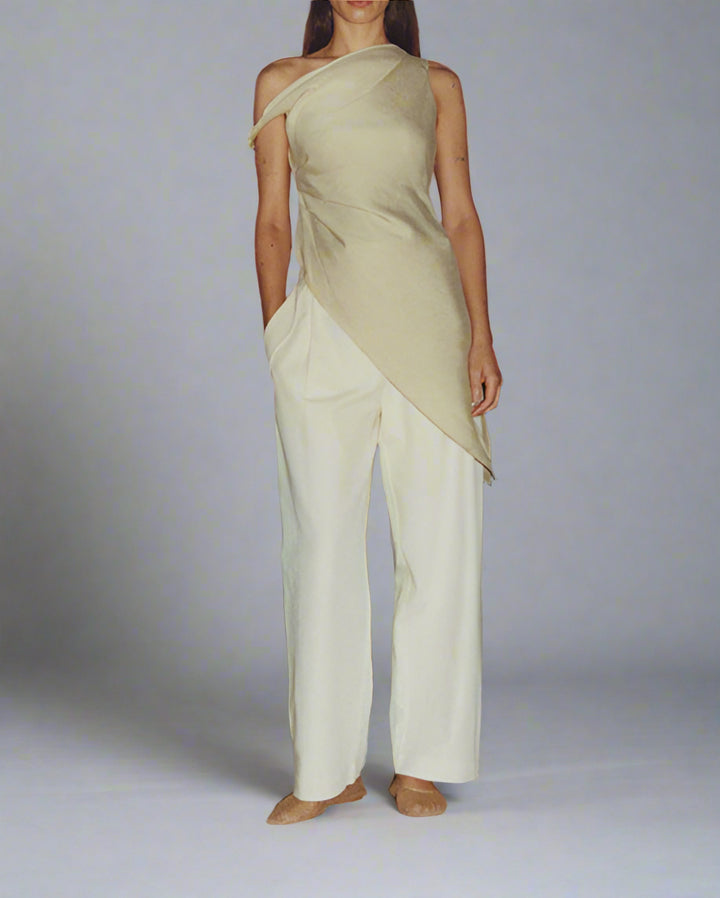 one-shoulder draped asymmetrical top - IVORYAN