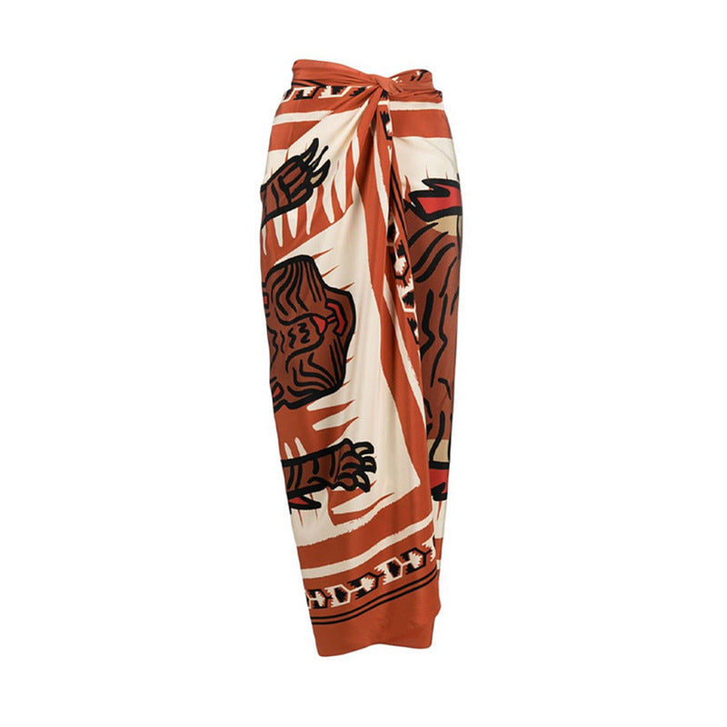 ruched one-shoulder bikini set with printed wrap sarong – DESERT