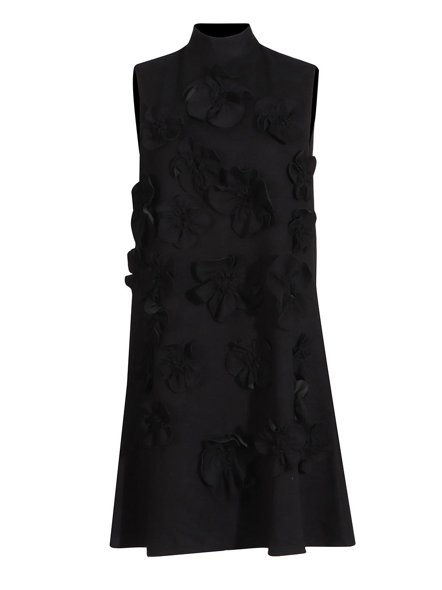 Sleeveless A-line mini dress with 3D floral appliqués – BLOOMZI