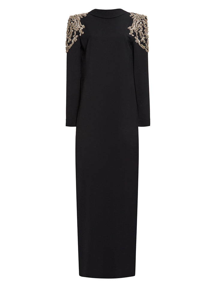 Embellished Shoulder Maxi Dress – NOIR