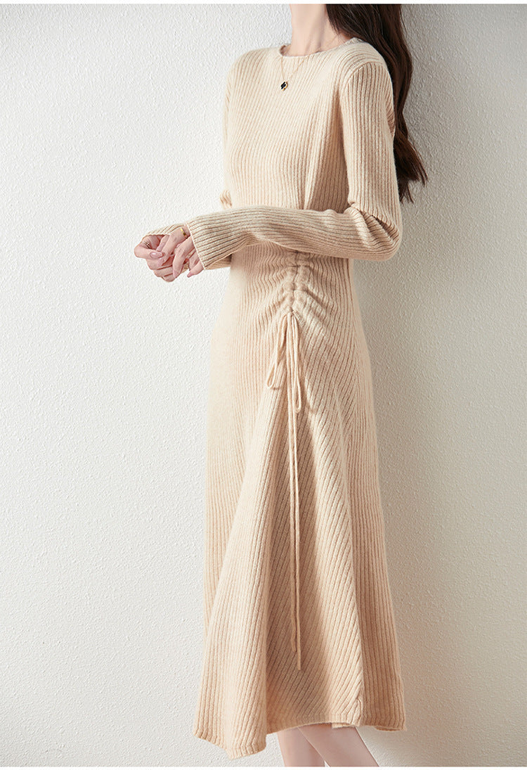 ribbed knit midi dress with adjustable side tie – CHARCOA