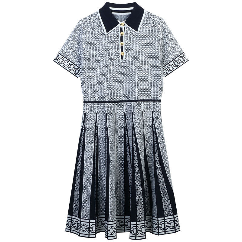 pleated knit dress with contrast polo collar – ÉLANE