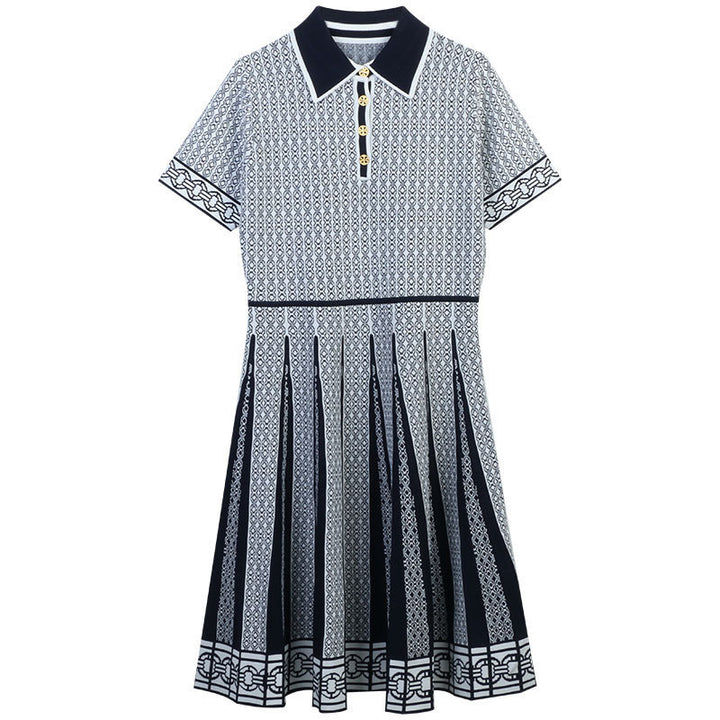 pleated knit dress with contrast polo collar – ÉLANE