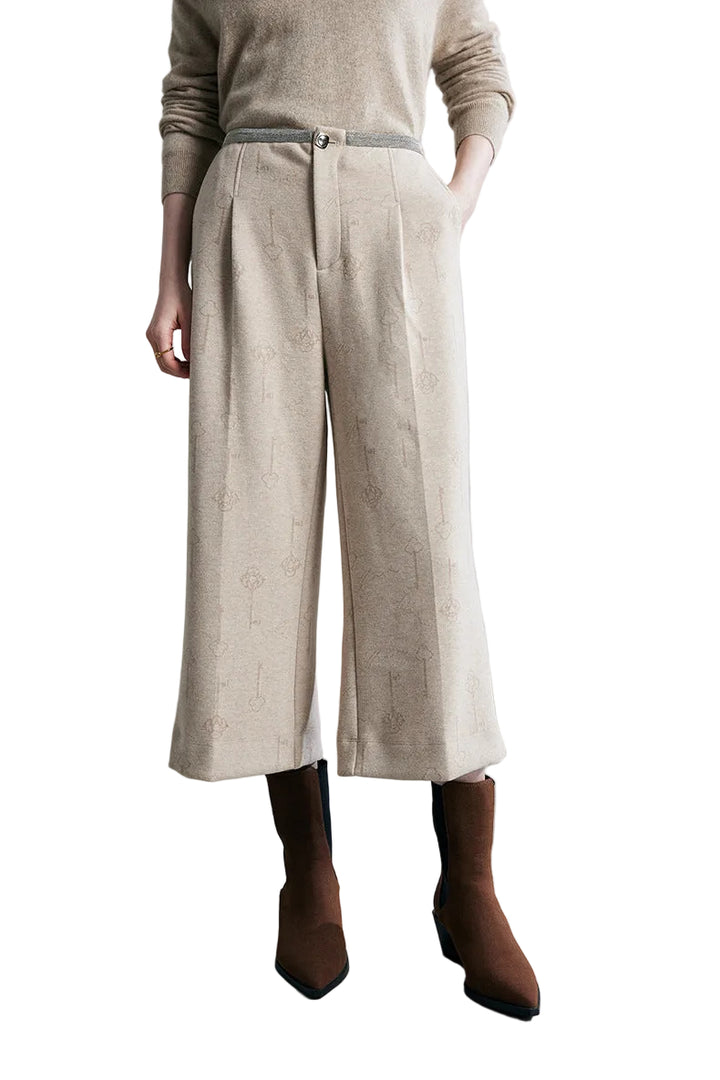 high-waist wide-leg cropped trousers with subtle jacquard texture – ELISE