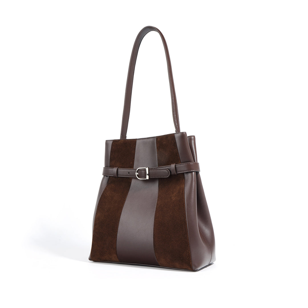 striped leather shoulder bag with belt detail - AVLAT