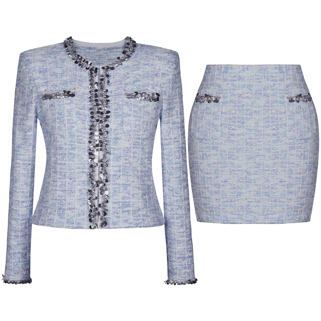 طقم تويد من قطعتين مع حواف من الترتر – سيلينيدي