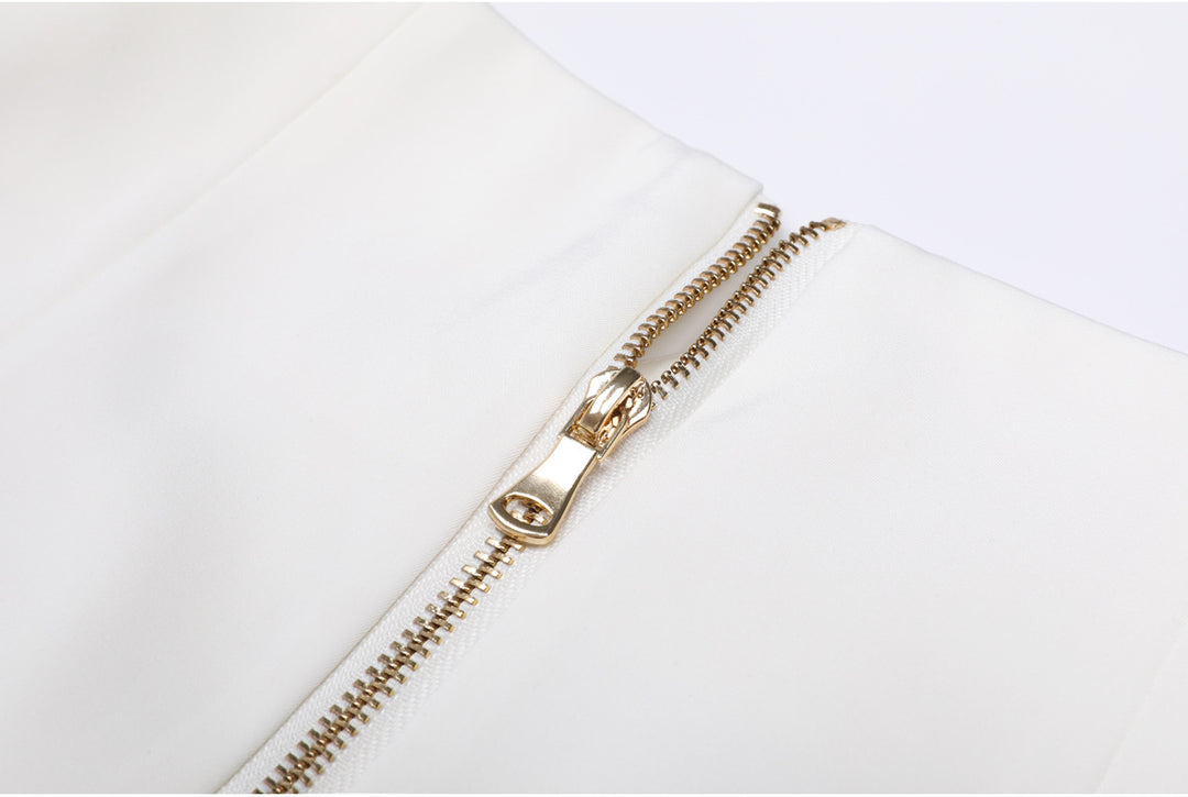 high-waist A-line skirt with gold button detail – AURELIAZI