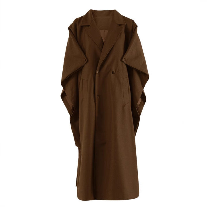 oversized cape-style trench coat with structured lapels – UMBRA
