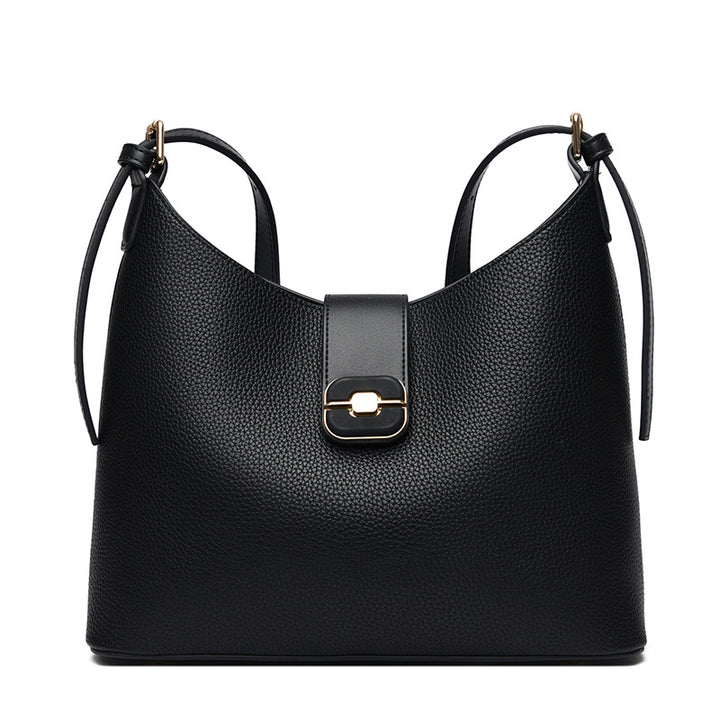 Pebbled Shoulder Bag with Buckle Flap Closure – STONE