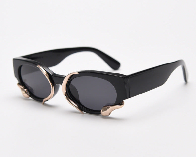 rectangular sunglasses with sculptural metal wave detail - VORTAX