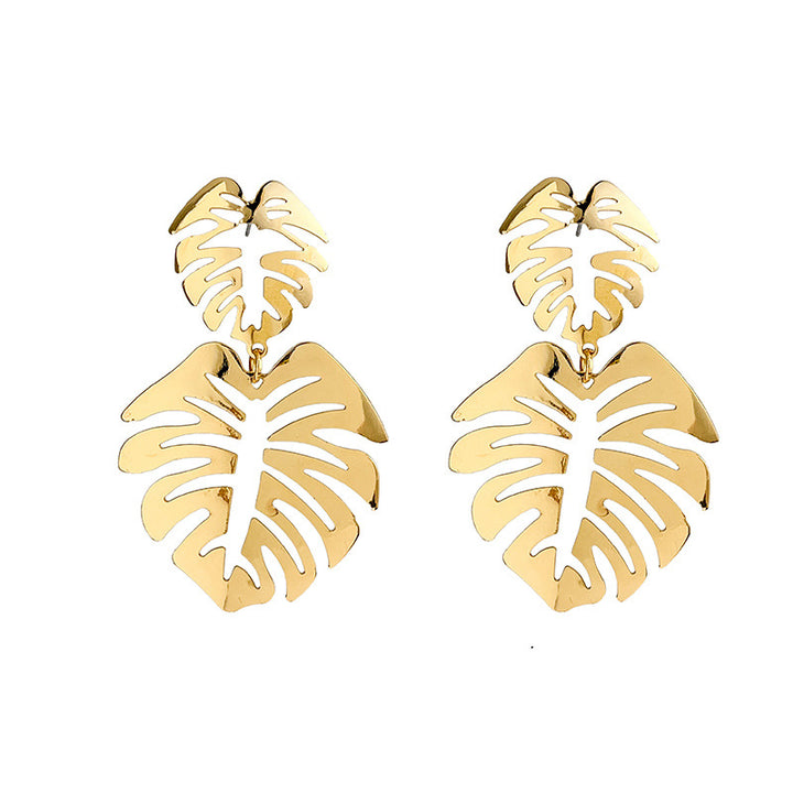 Double monstera leaf drop earrings - Jivlu