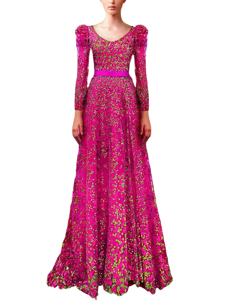 Sequin Maxi Dress with All-Over Embellishment – FUCHSIA