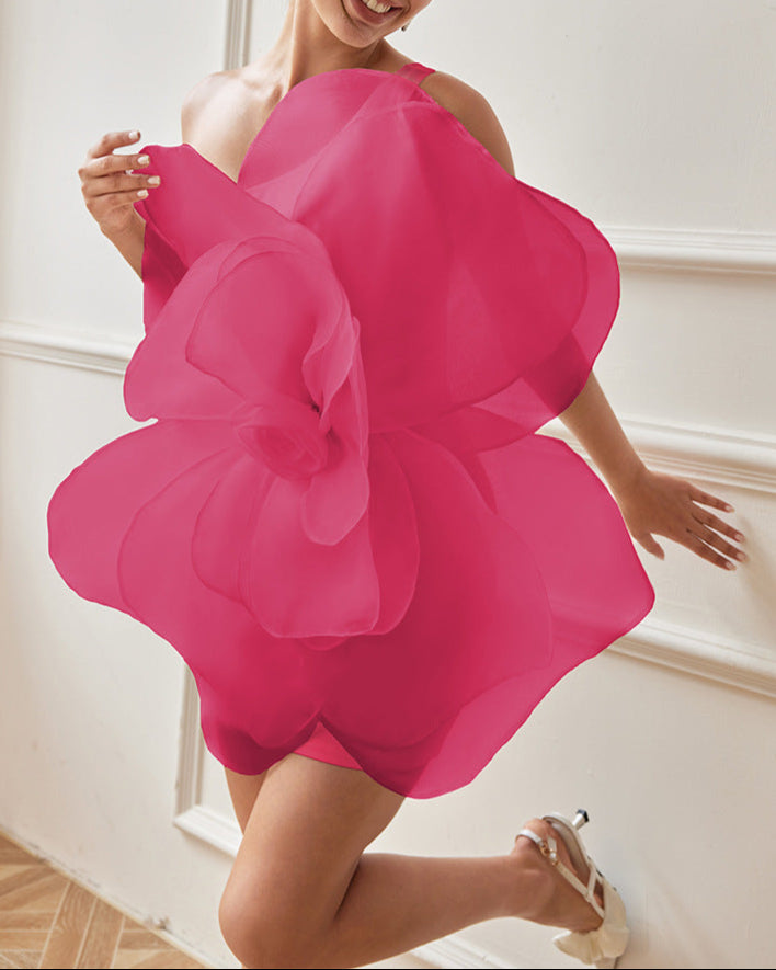 lange mouw midi-jurk met gebeeldhouwde halslijn – FUCHSIA 