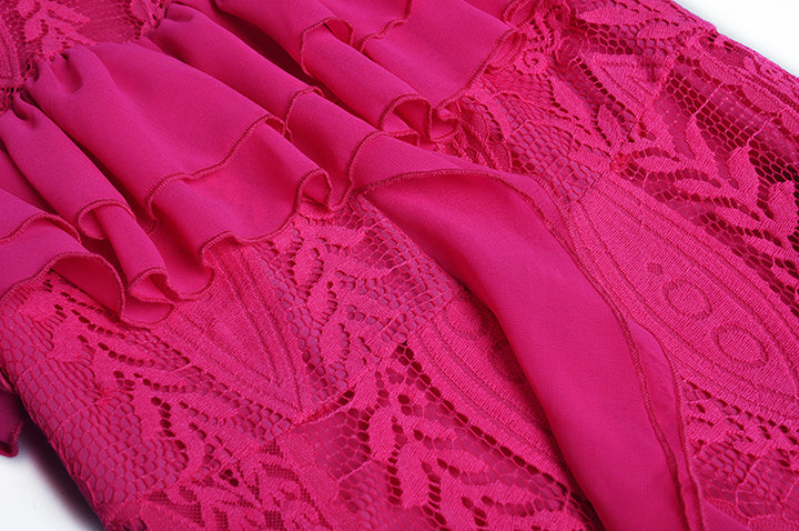 high-neck lace gown with cascading ruffles – Aanewxc