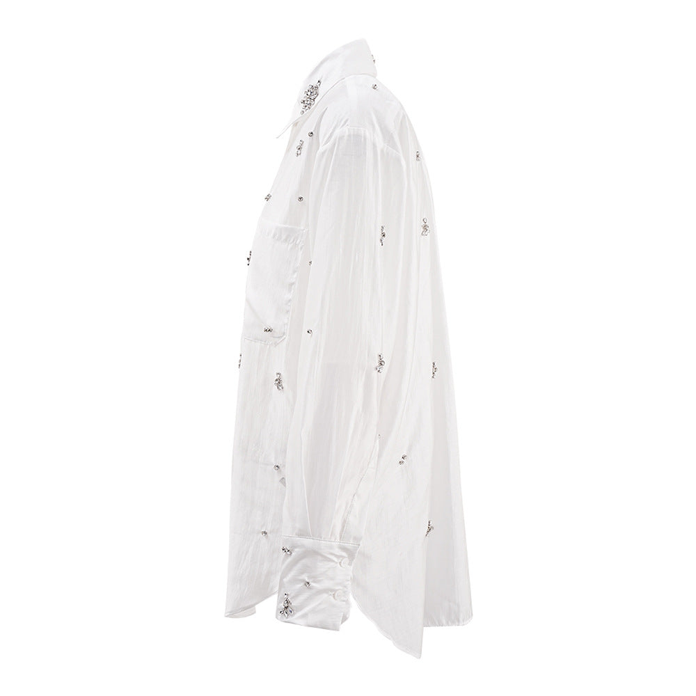 embellished sheer button-down shirt with crystal details – LUMIÈRE