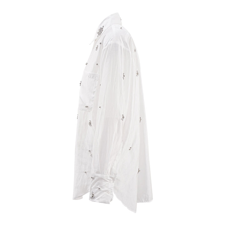 embellished sheer button-down shirt with crystal details – LUMIÈRE