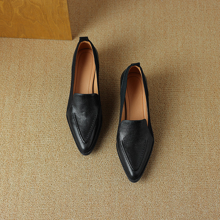 taupe leather block heel loafers with knit side panels – LENORA