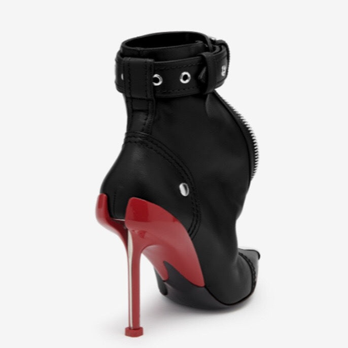 zip-front ankle boots with metal tip – CRIMSON EDGE