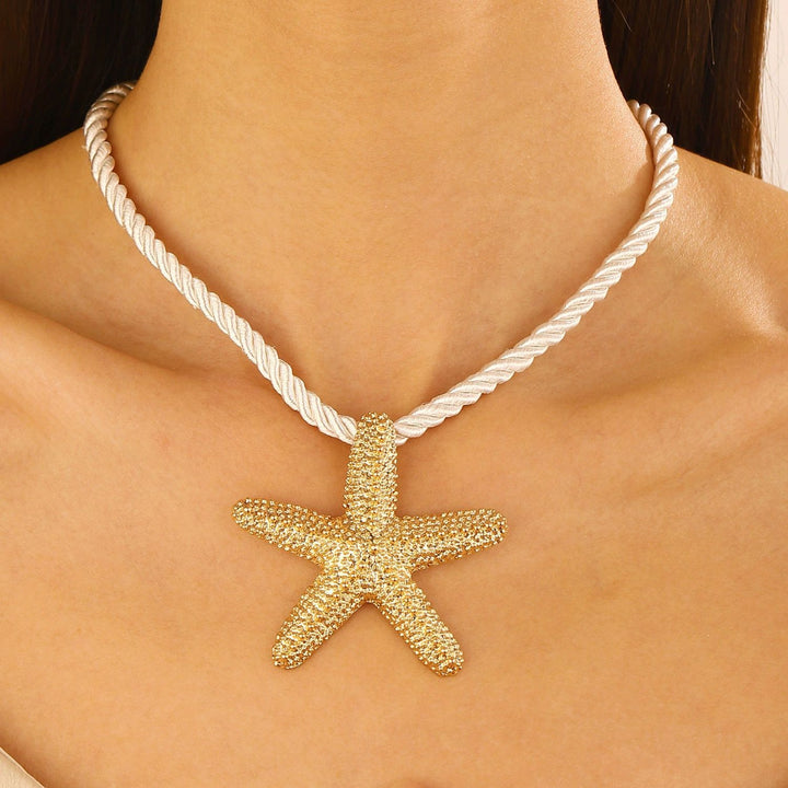 textured starfish pendant necklace with rope cord - CORCA
