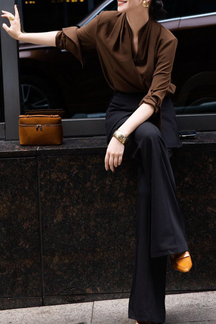 tailored wide-leg pants with layered front skirt panel – ARIA