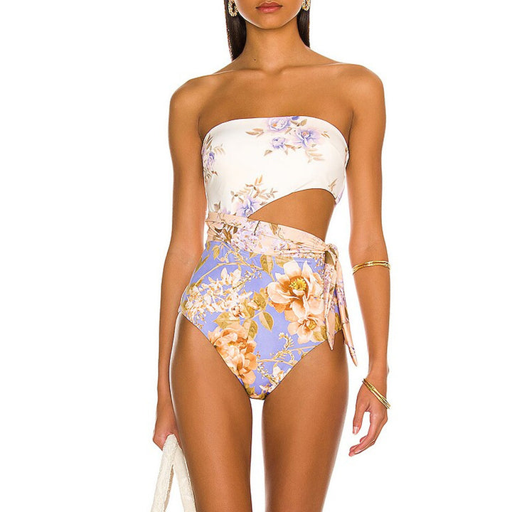 strapless floral one-piece swimsuit with wrap sarong – AZURA
