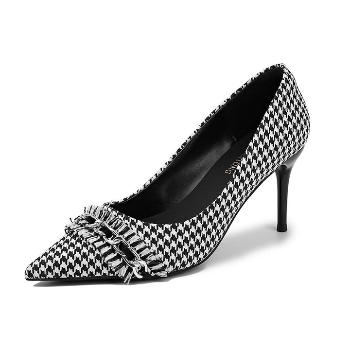 houndstooth pointed-toe pumps with chain detail – VERAQPI