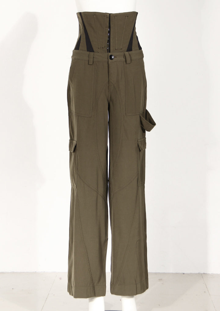 off-shoulder leather corset top with cargo pants – Felicitas