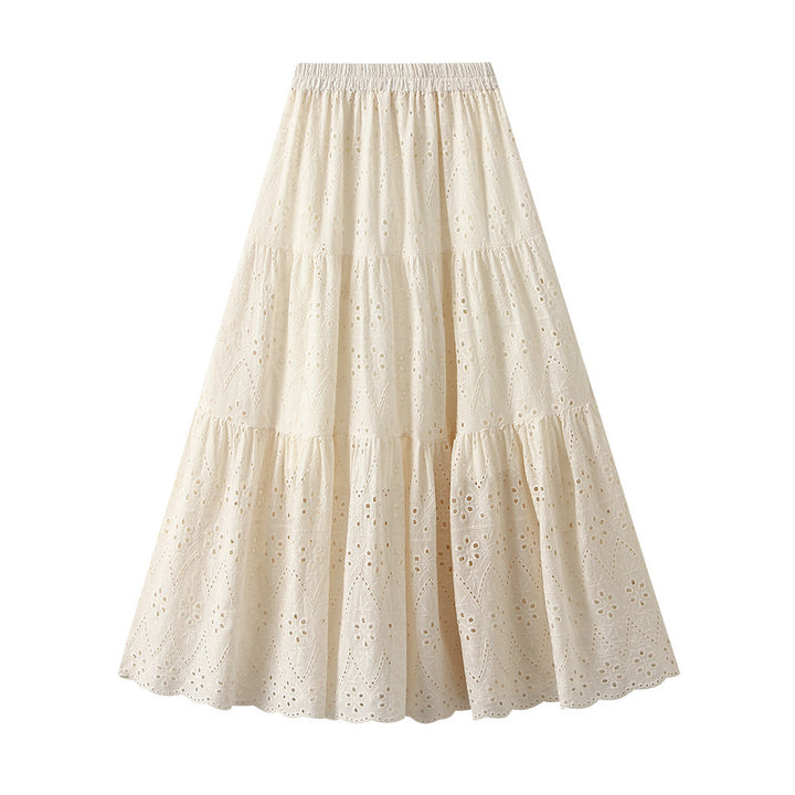 tiered cotton skirt with embroidered eyelet detailing – NOIR
