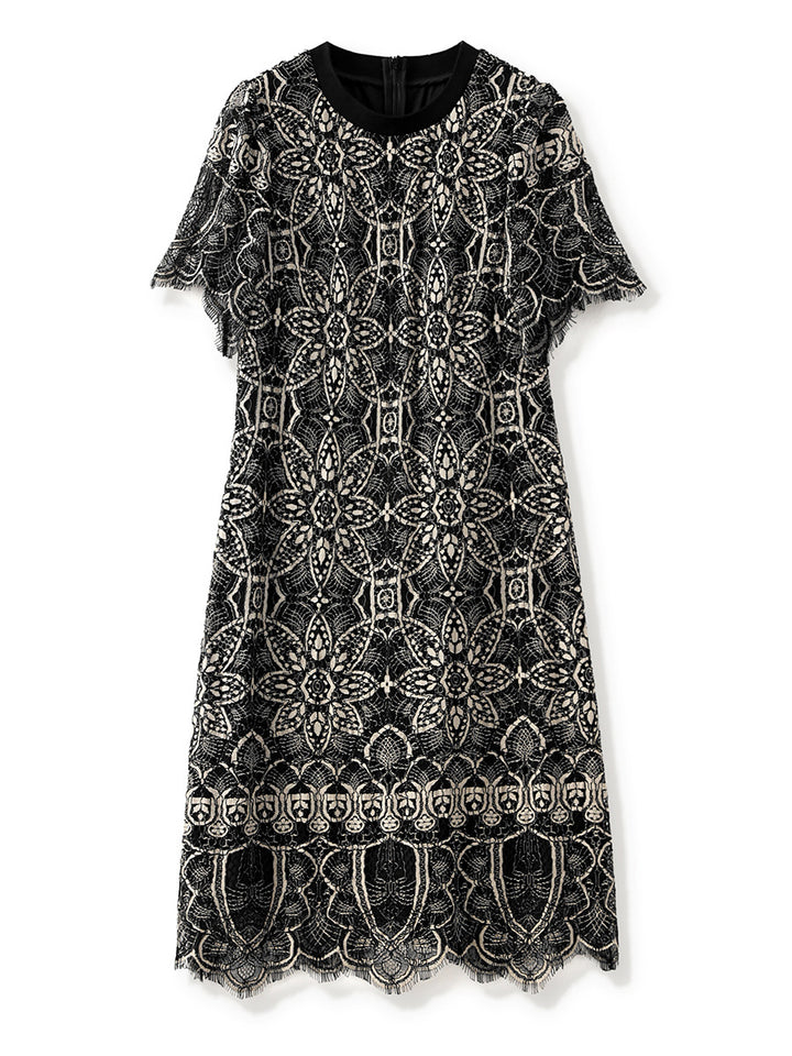short sleeve floral lace sheath dress - SELENEW