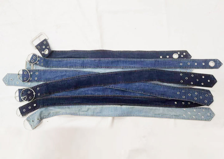 multi-tone denim belt skirt with grommet details - Ellinor