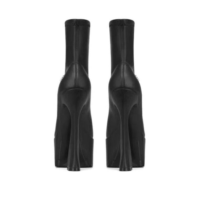 platform pointed-toe ankle boots with sculpted flared heel - Effitia