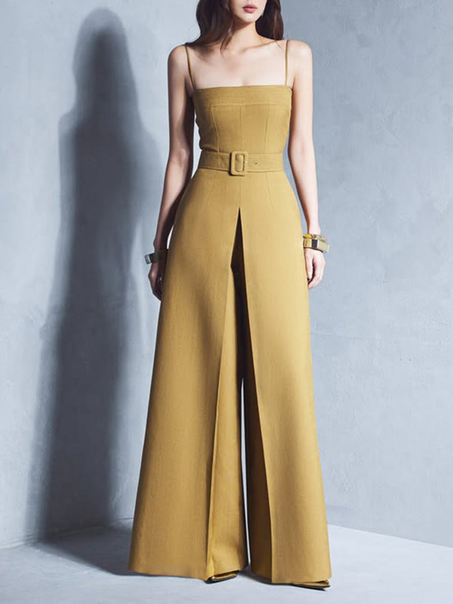 belted wide-leg jumpsuit with spaghetti straps – MARLOWE