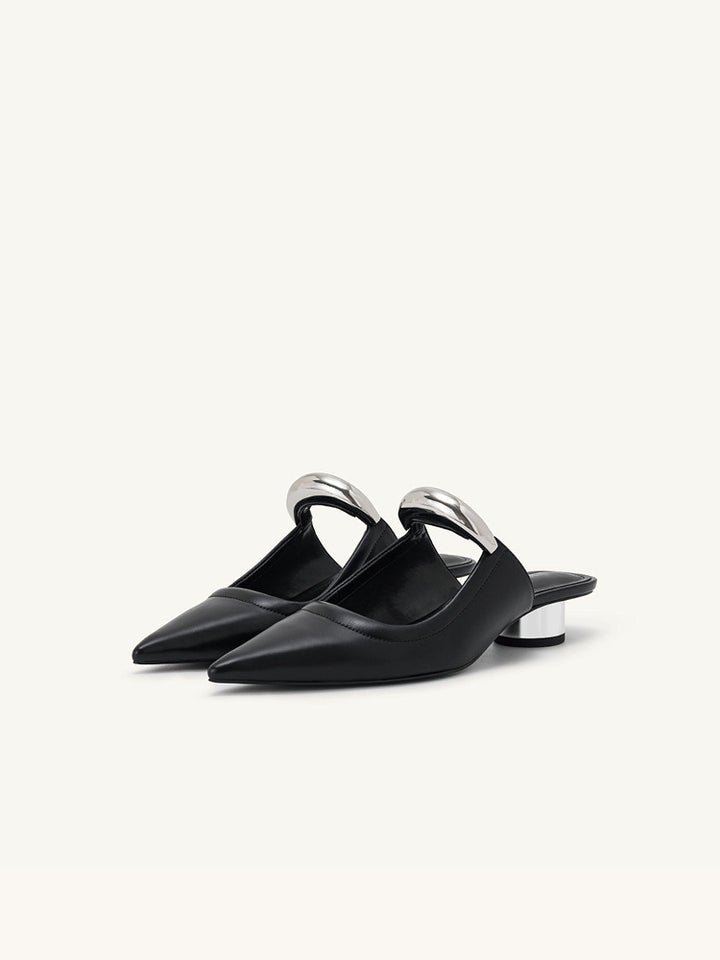 pointed leather mules with gold sculptural buckle – VARIENA