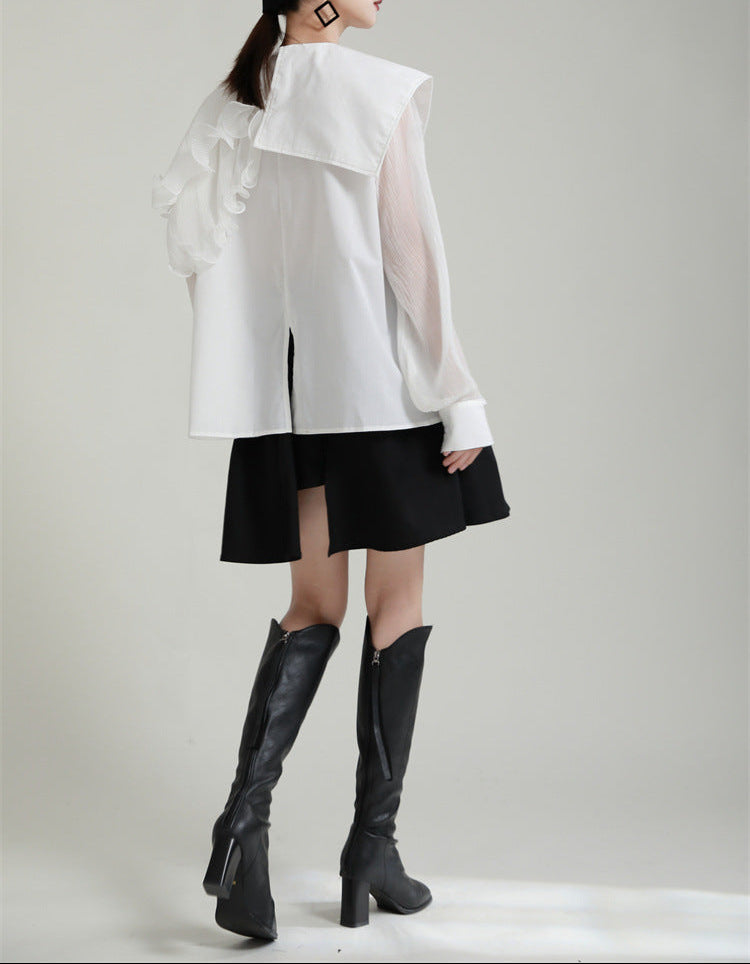 Ruffled shoulder shirt dress with belt - Vinky