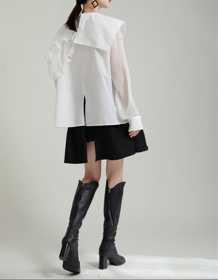 Ruffled shoulder shirt dress with belt - Vinky