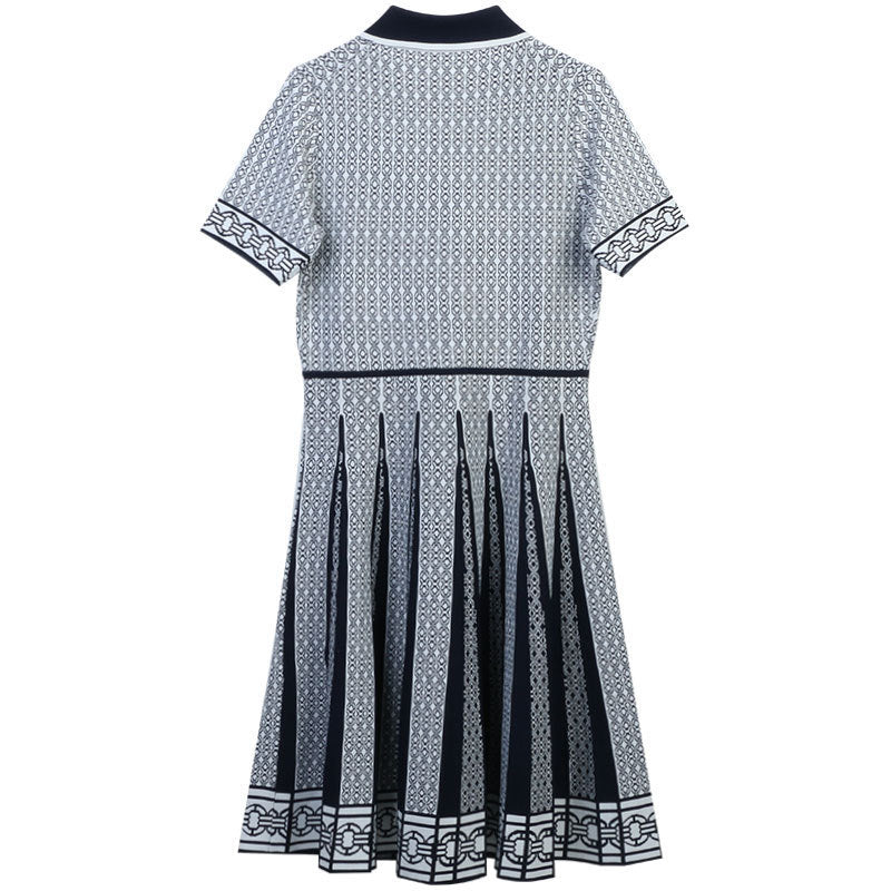 pleated knit dress with contrast polo collar – ÉLANE