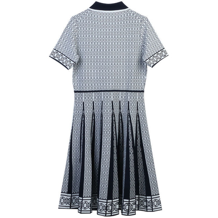 pleated knit dress with contrast polo collar – ÉLANE
