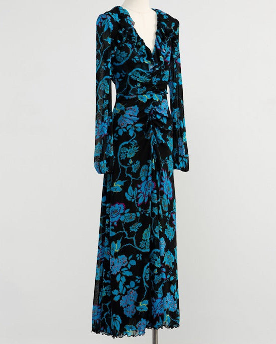 Midnight Bloom Floral Ruched Maxi Dress - Allure