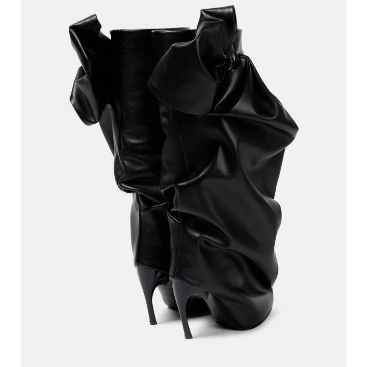 slouchy leather stiletto boots with oversized bow – NOIR