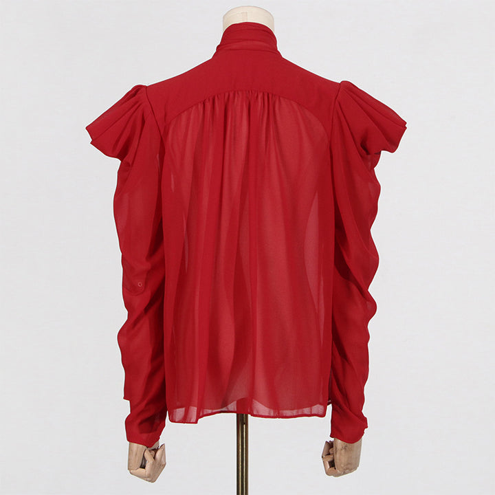 Red Sheer Bow Tie Blouse – RUBÉLLE