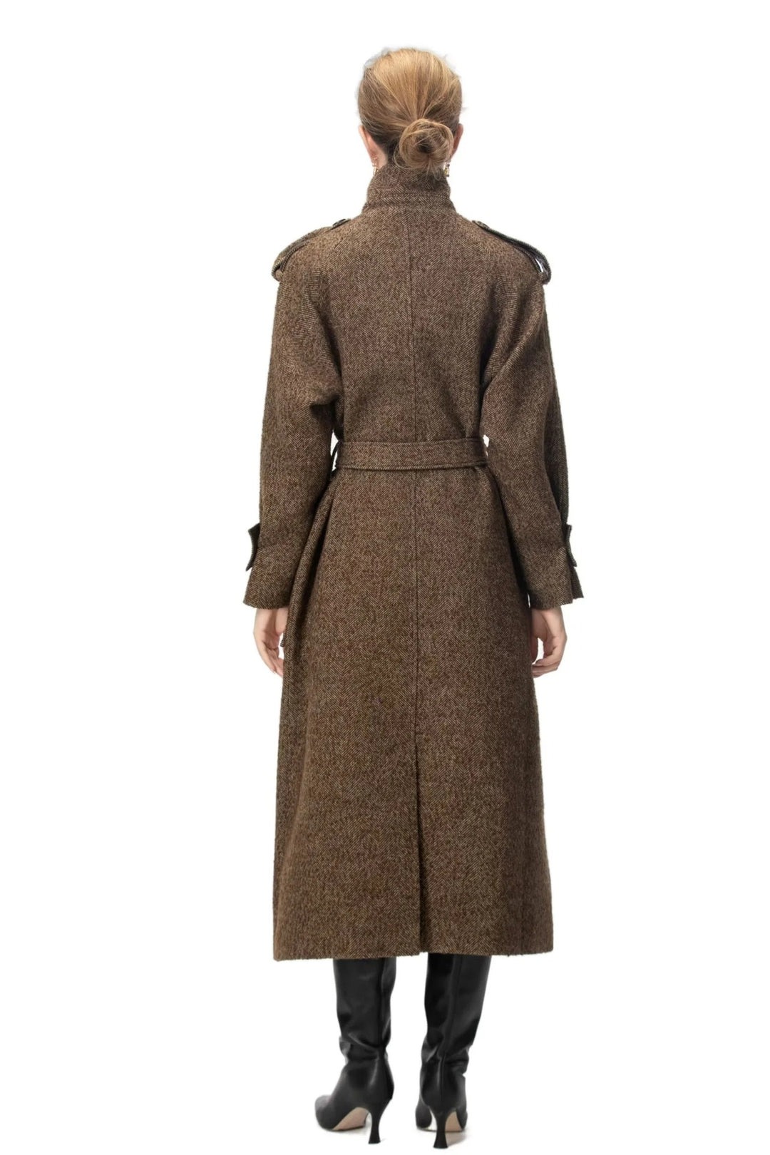 belted wool blend long coat with classic lapel – BRUNELLA