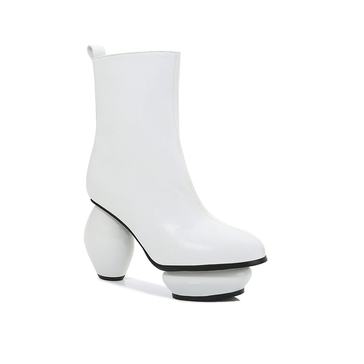 patent leather ankle boots with sculptural round heels - LONNEE